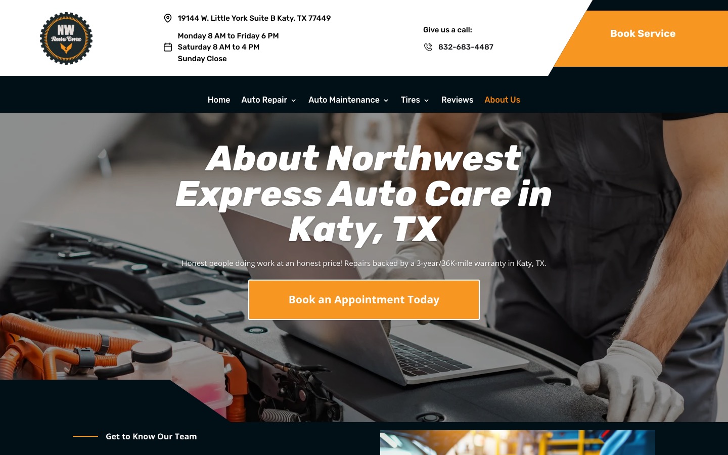 Northwest Express Auto Care about page on desktop, captured October 3 2026