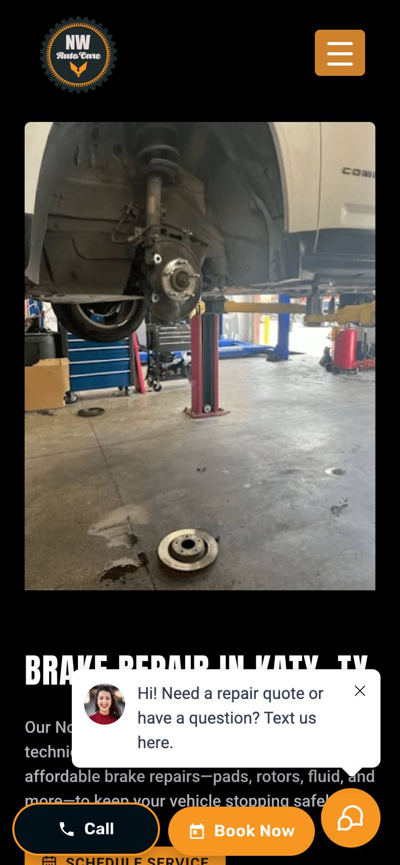 Brake repair service page on a phone, October 7 2026